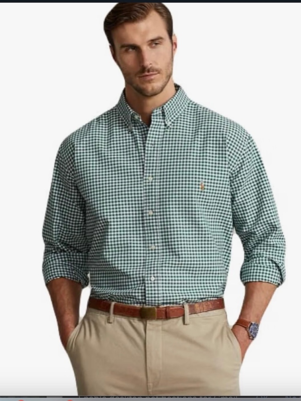 new POLO RALPH LAUREN Mens Big & Tall Plaid Oxford Button Down Shirt Green White